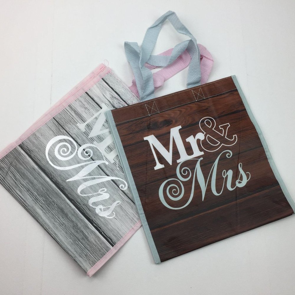 TJ Maxx Mr & Mrs Bride Groom Gift Bag Set Reusable Recycle Shopping Totes